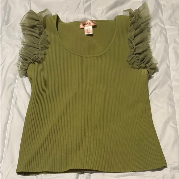 Bailey 44 Green Ribbed Ruffled Tank Top - Picture 1 of 1
